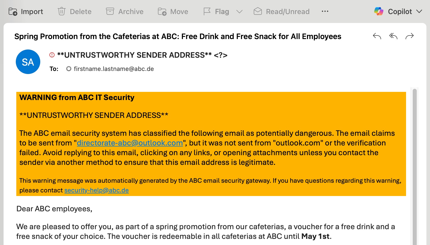 HTML + Unverified Sender